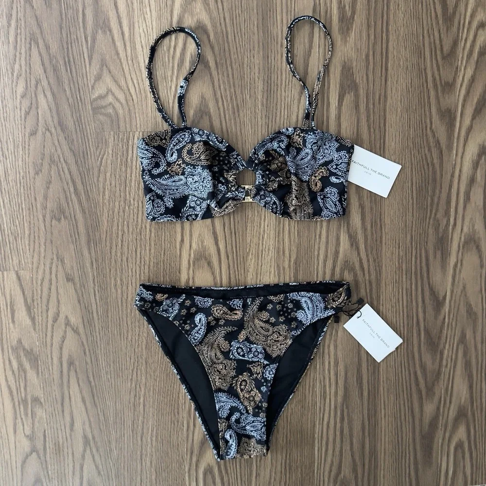 NEW Faithful The Brand Womens Paisley Two Piece Bathing Suit Black Small/Medium*